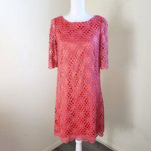 Jax 3/4 Sleeve Crochet Layered Shift Dress Coral Pink Size 8